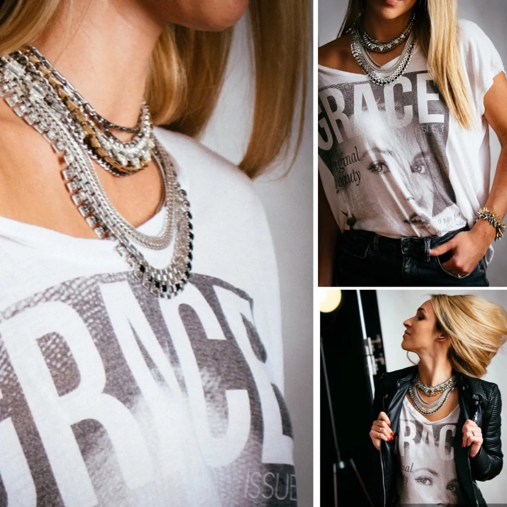 Stella & Dot | 5-in-1 Silver+Gold+Rhinestone MixedMetal NEW Statement Ne… - Picture 8 of 10